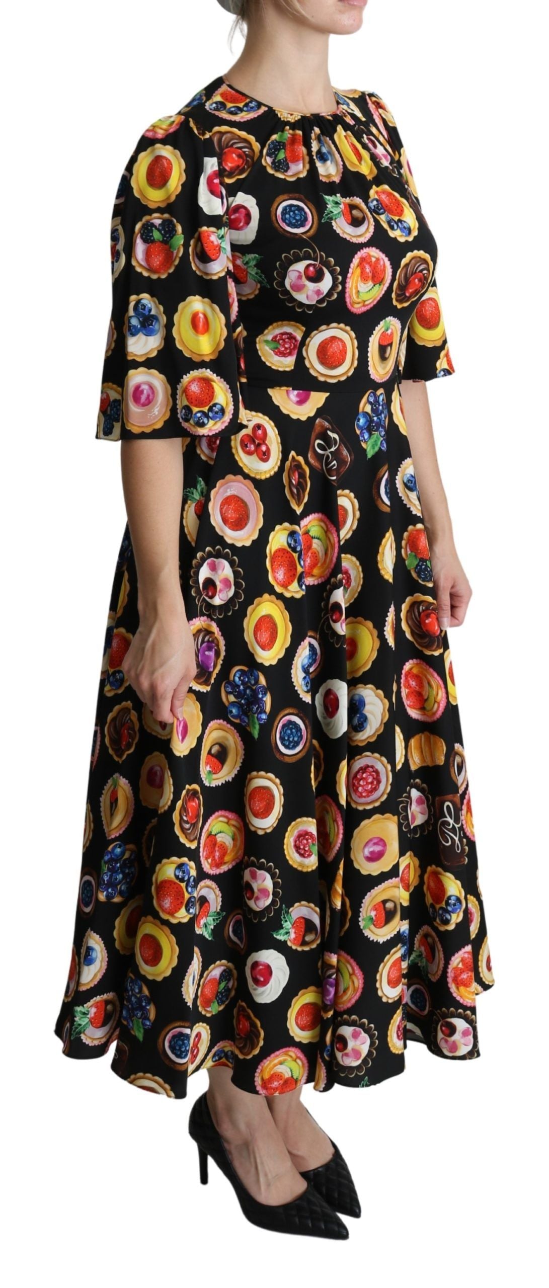 Dolce & Gabbana Schickes Multicolor-Maxi-Kleid mit Desserts-Druck