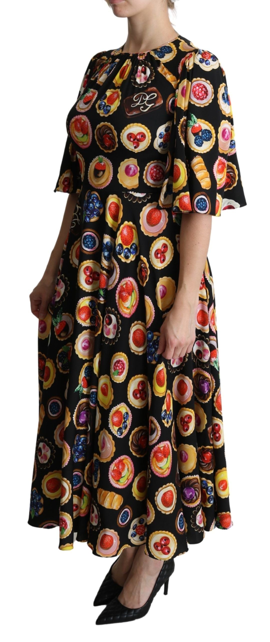 Dolce & Gabbana Schickes Multicolor-Maxi-Kleid mit Desserts-Druck