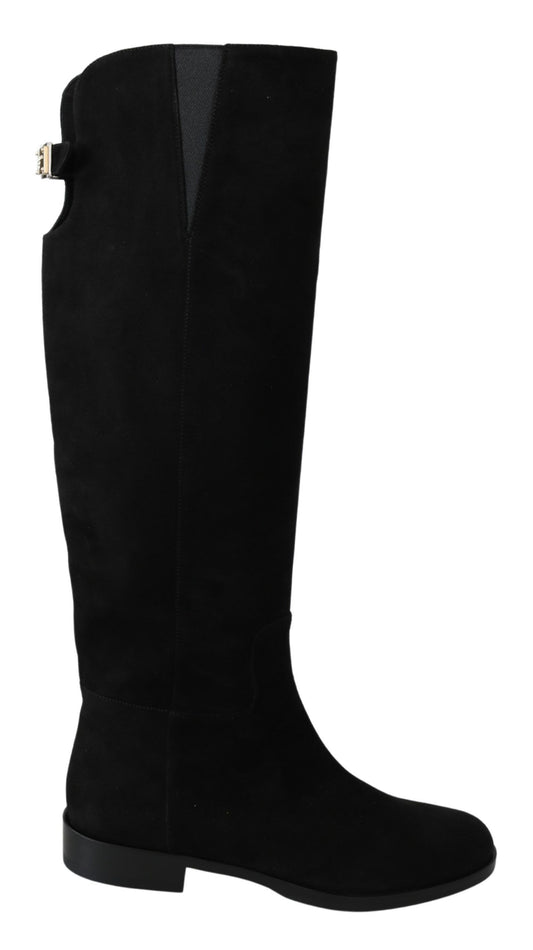 Dolce & Gabbana Elegante kniehohe Stiefel aus schwarzem Wildleder