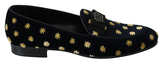 Dolce & Gabbana Elegante Loafers aus Samt mit Kronenstickerei