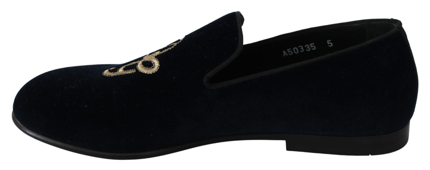 Dolce &amp; Gabbana Elegant Blue Brodeeratut Loafers