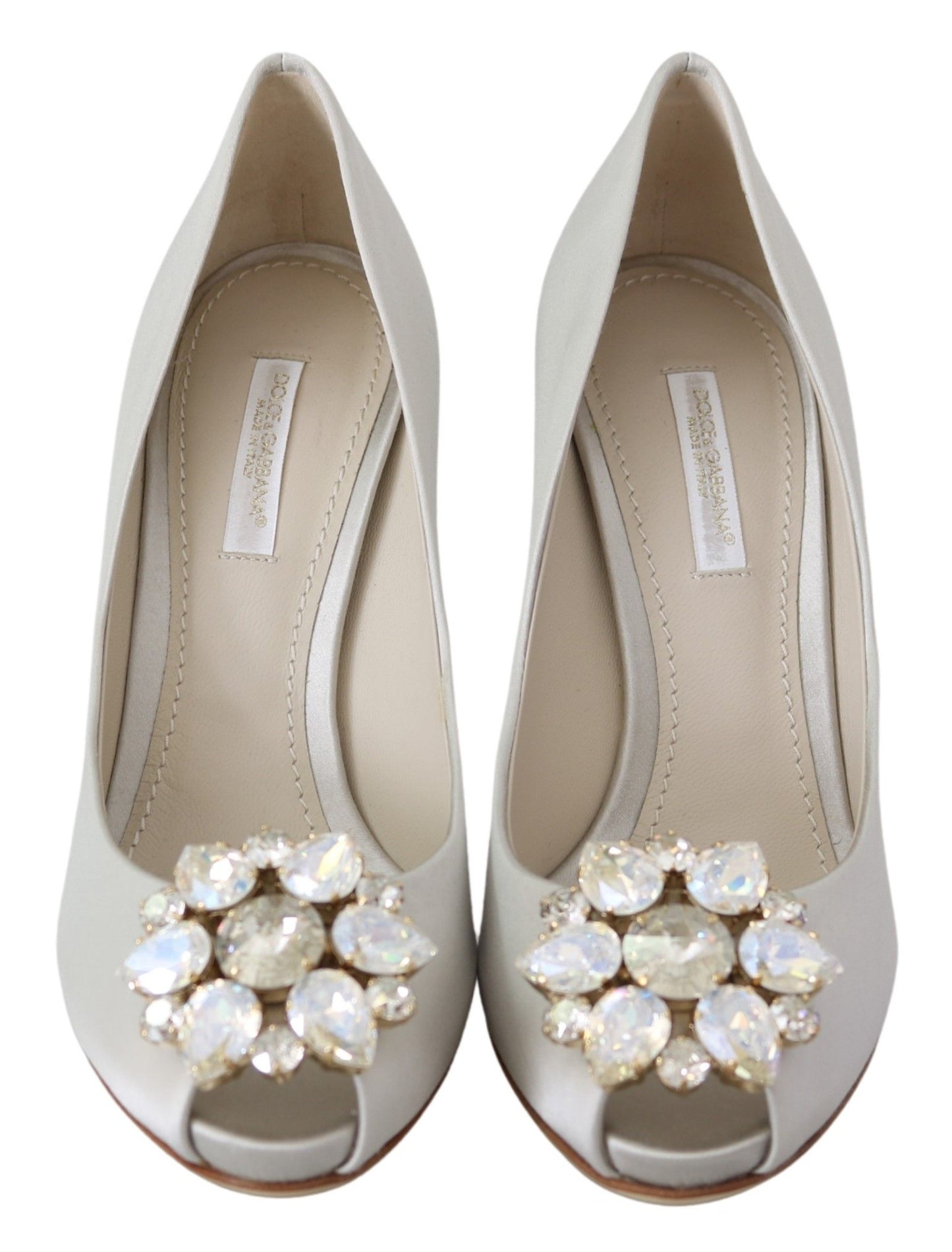 Dolce &amp; Gabbana White Crystal Peep Toe Silk Blend -korkokengät