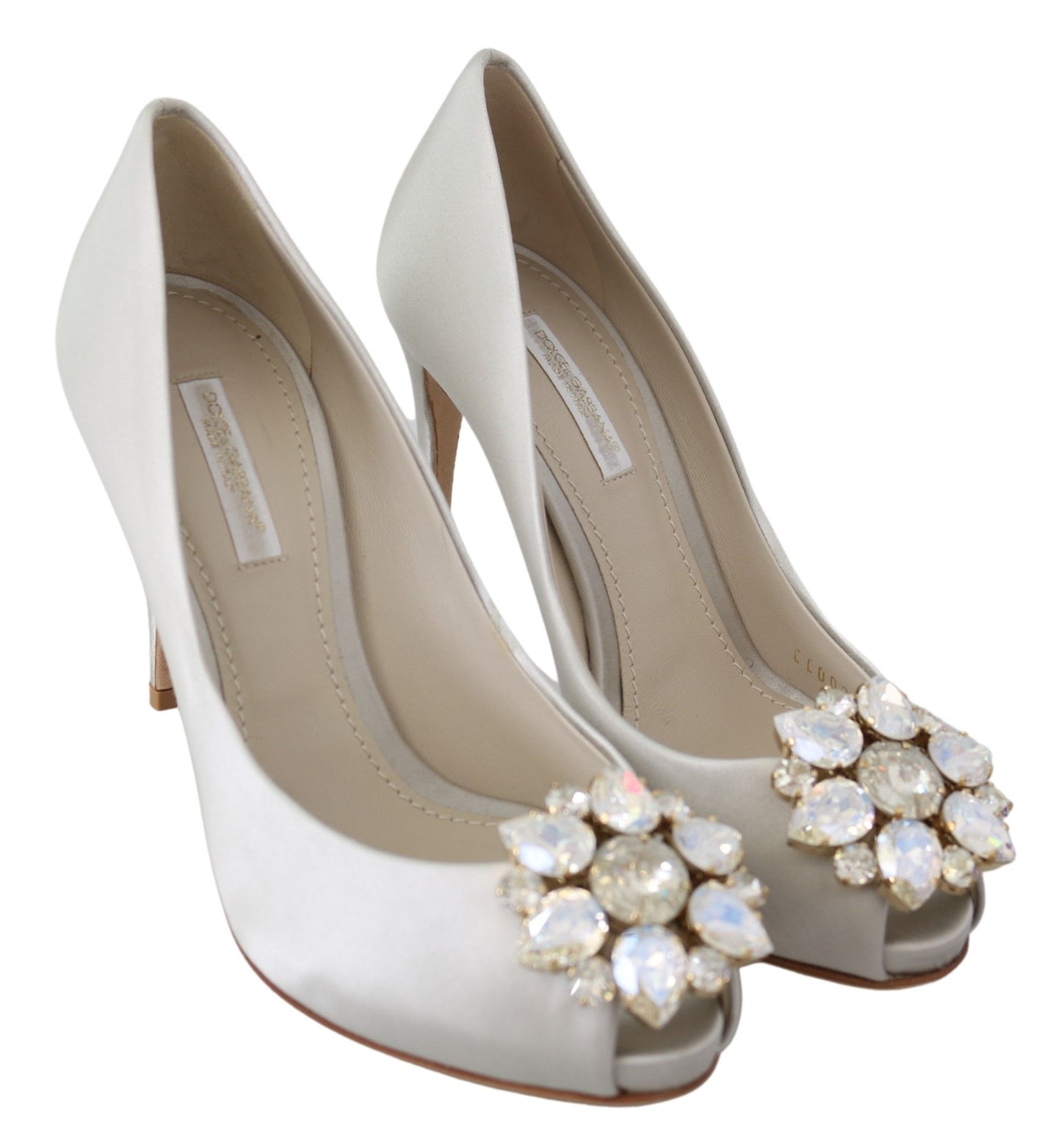 Dolce &amp; Gabbana White Crystal Peep Toe Silk Blend -korkokengät