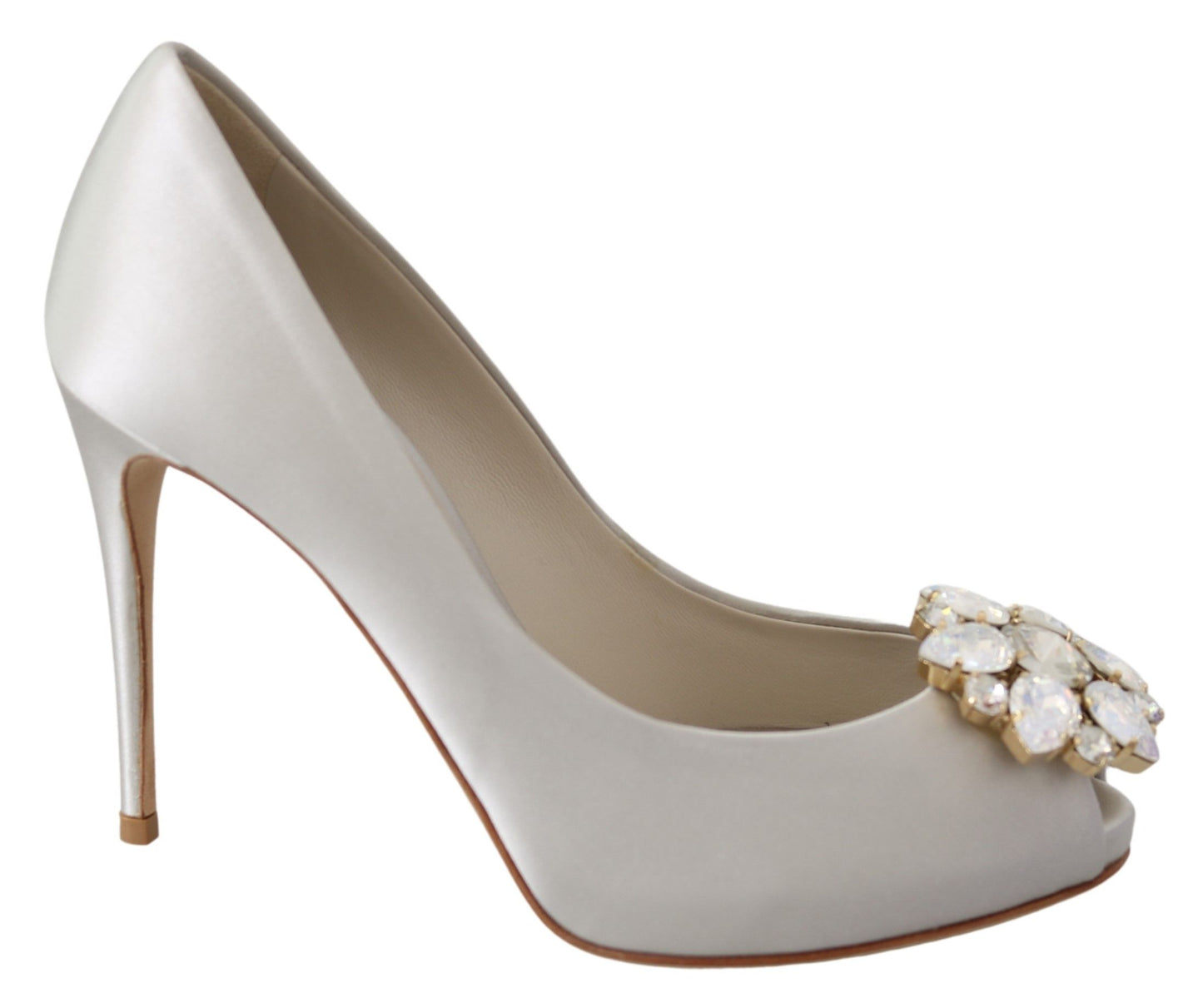 Dolce &amp; Gabbana White Crystal Peep Toe Silk Blend -korkokengät