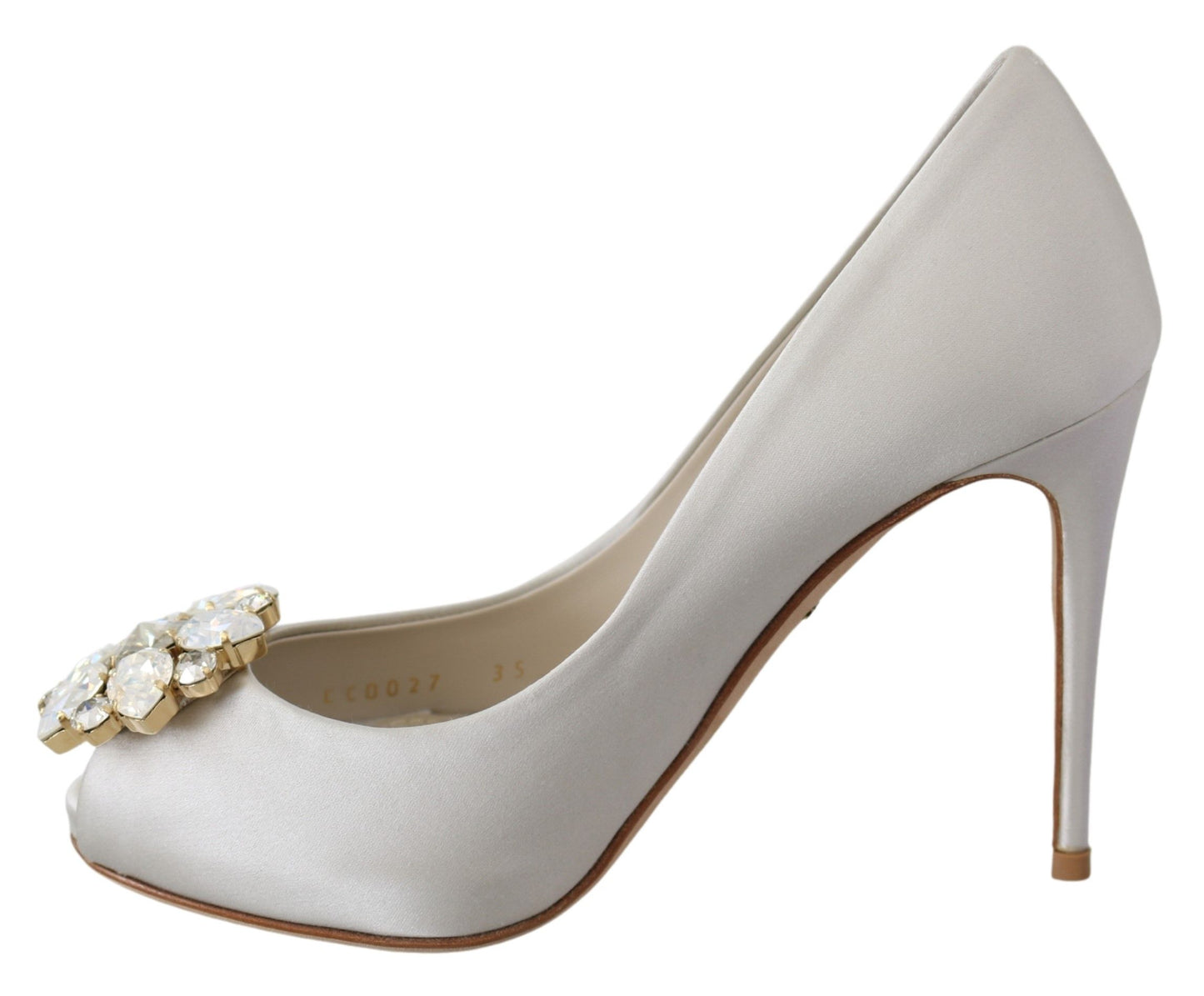 Dolce &amp; Gabbana White Crystal Peep Toe Silk Blend -korkokengät