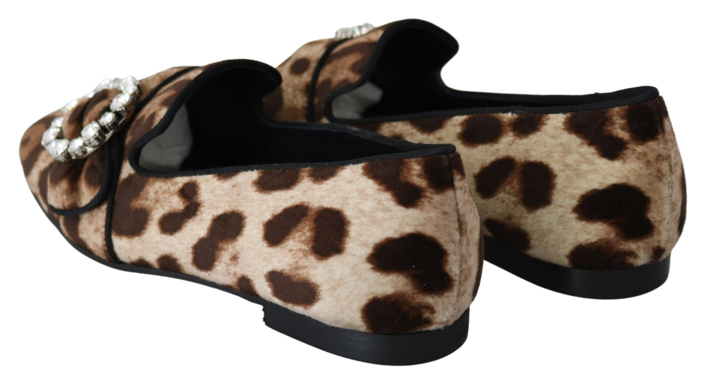 Dolce &amp; Gabbana Leopard Print Crystal koristellut loafers