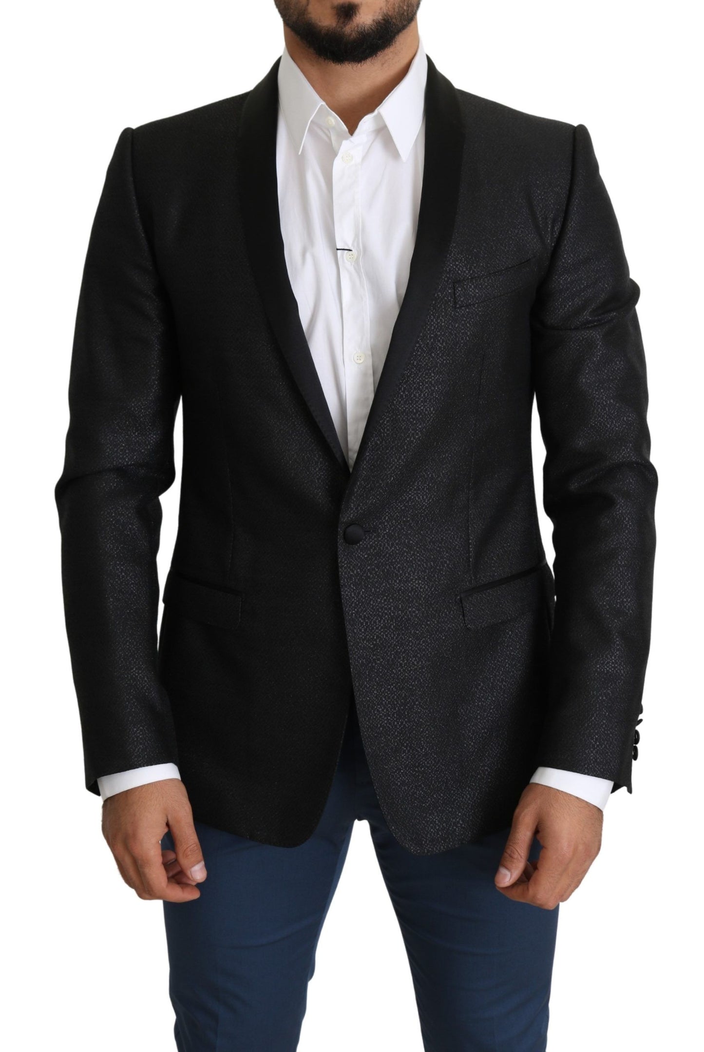 Dolce & Gabbana Eleganter schwarzer Jacquard-Blazer in schmaler Passform