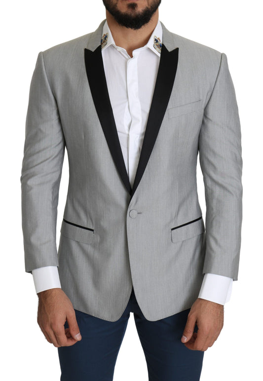 Dolce &amp; Gabbana Elegant light grey silk blend blazer