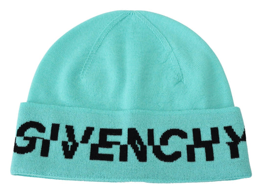 Givenchy Aquamarine Green Wool Hat with Signature Logo