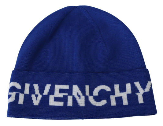 Givenchy Chic koboltinvärinen unisex-villahattu, jossa logoyksityiskohta