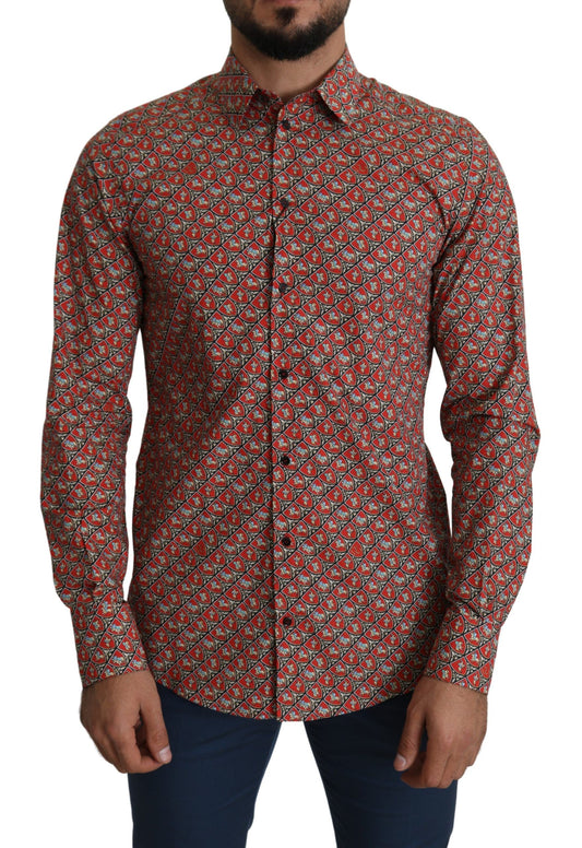 Dolce &amp; Gabbana Elegant Red Martini Fit Cotton Shirt