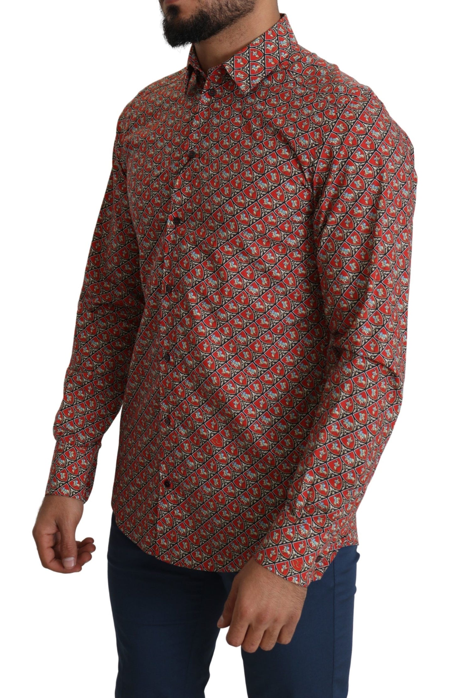 Dolce &amp; Gabbana Elegant Red Martini Fit Cotton Shirt