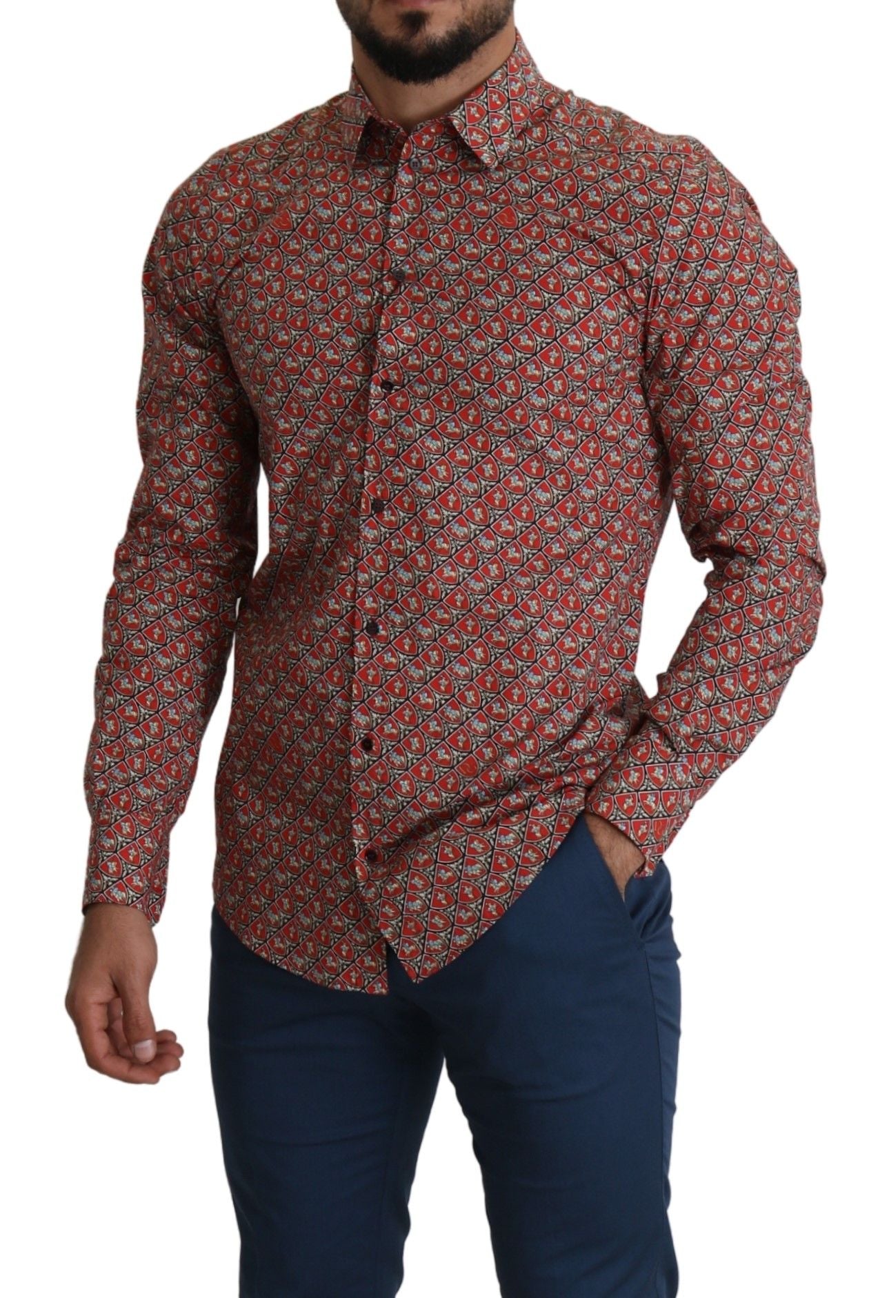 Dolce &amp; Gabbana Elegant Red Martini Fit Cotton Shirt