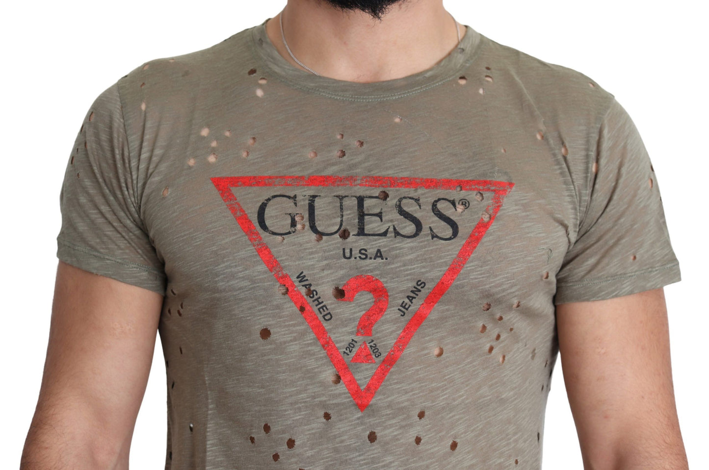 Guess Schickes braunes Baumwoll-Stretch-T-Shirt