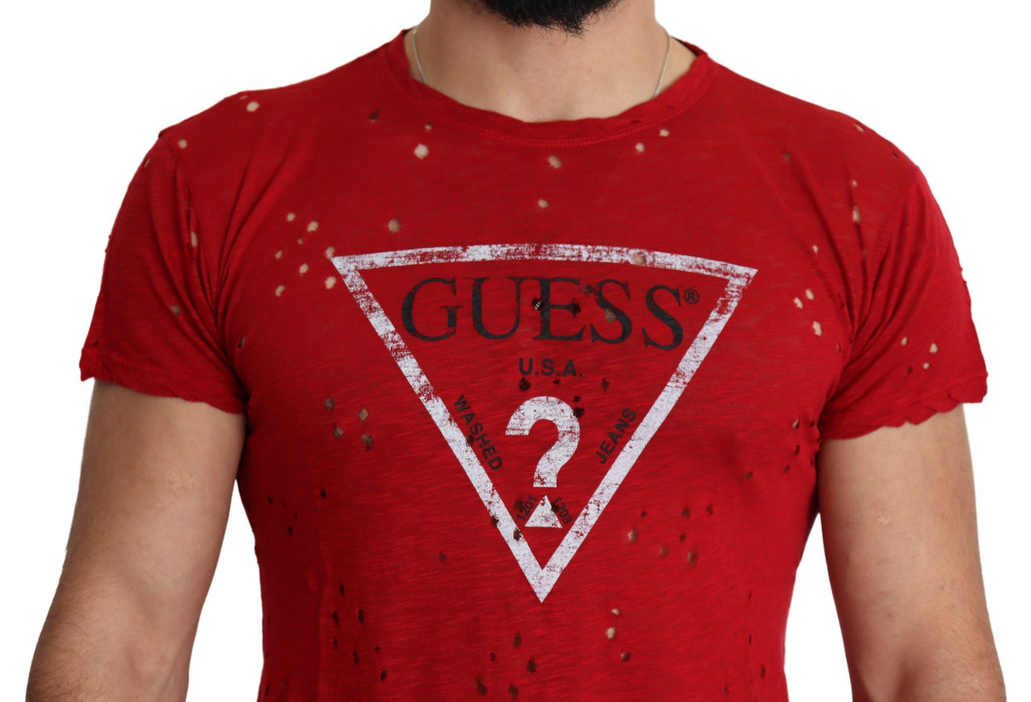 Guess Strahlend rotes Baumwoll-Stretch-T-Shirt