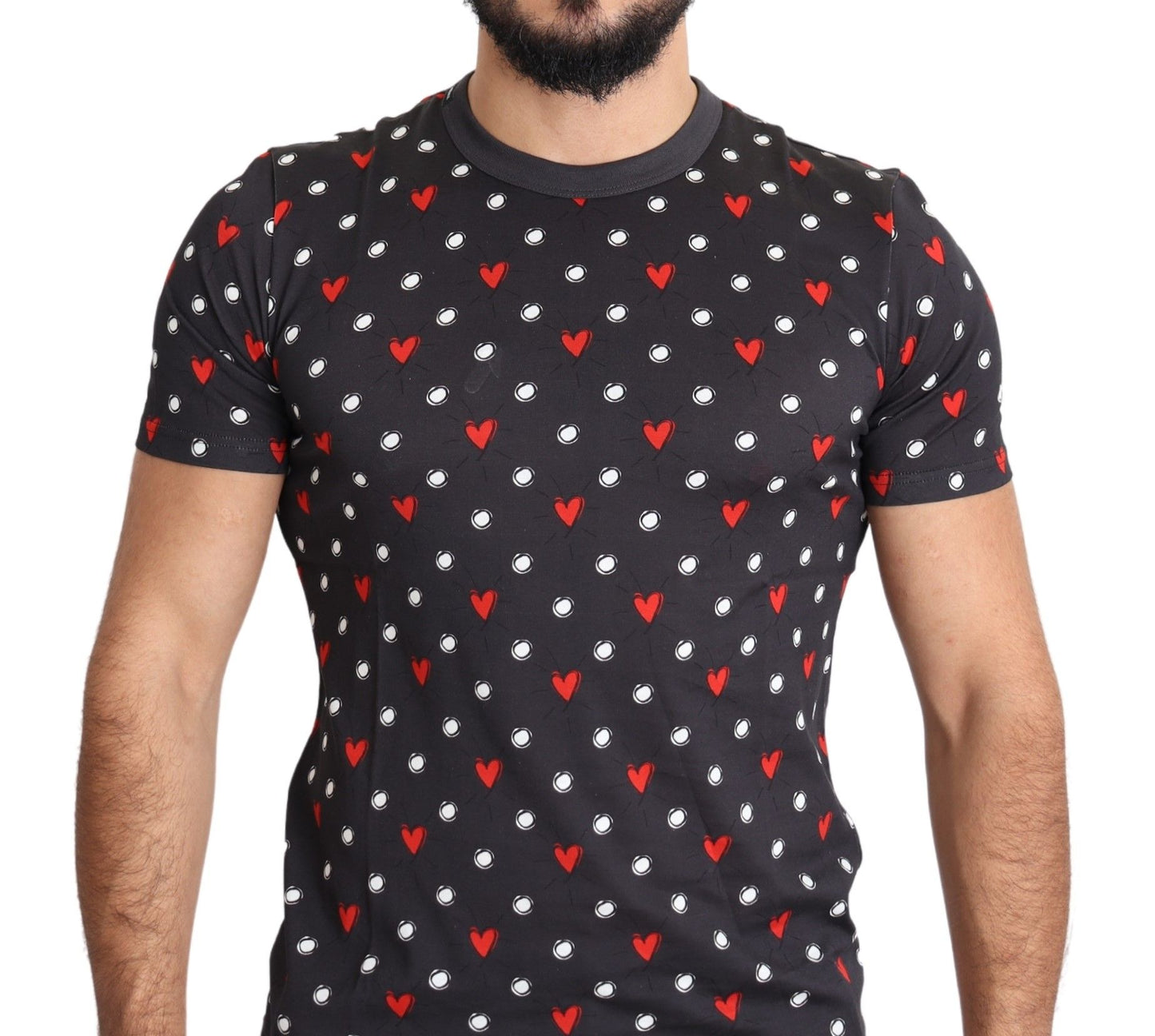 Dolce &amp; Gabbana Chic grey cotton T-shirt with heart prints