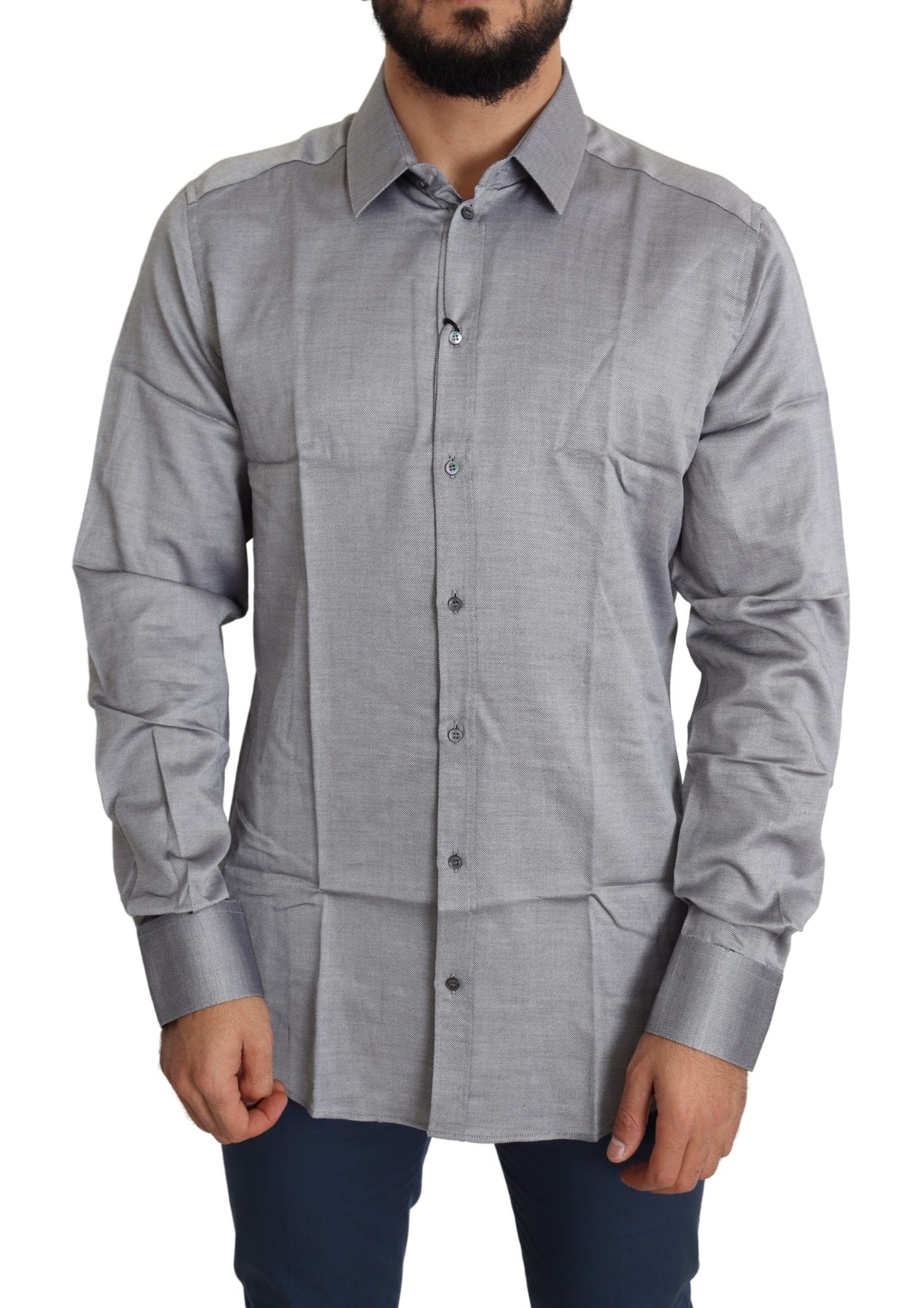 Dolce &amp; Gabbana Elegant grey slim fit cotton shirt