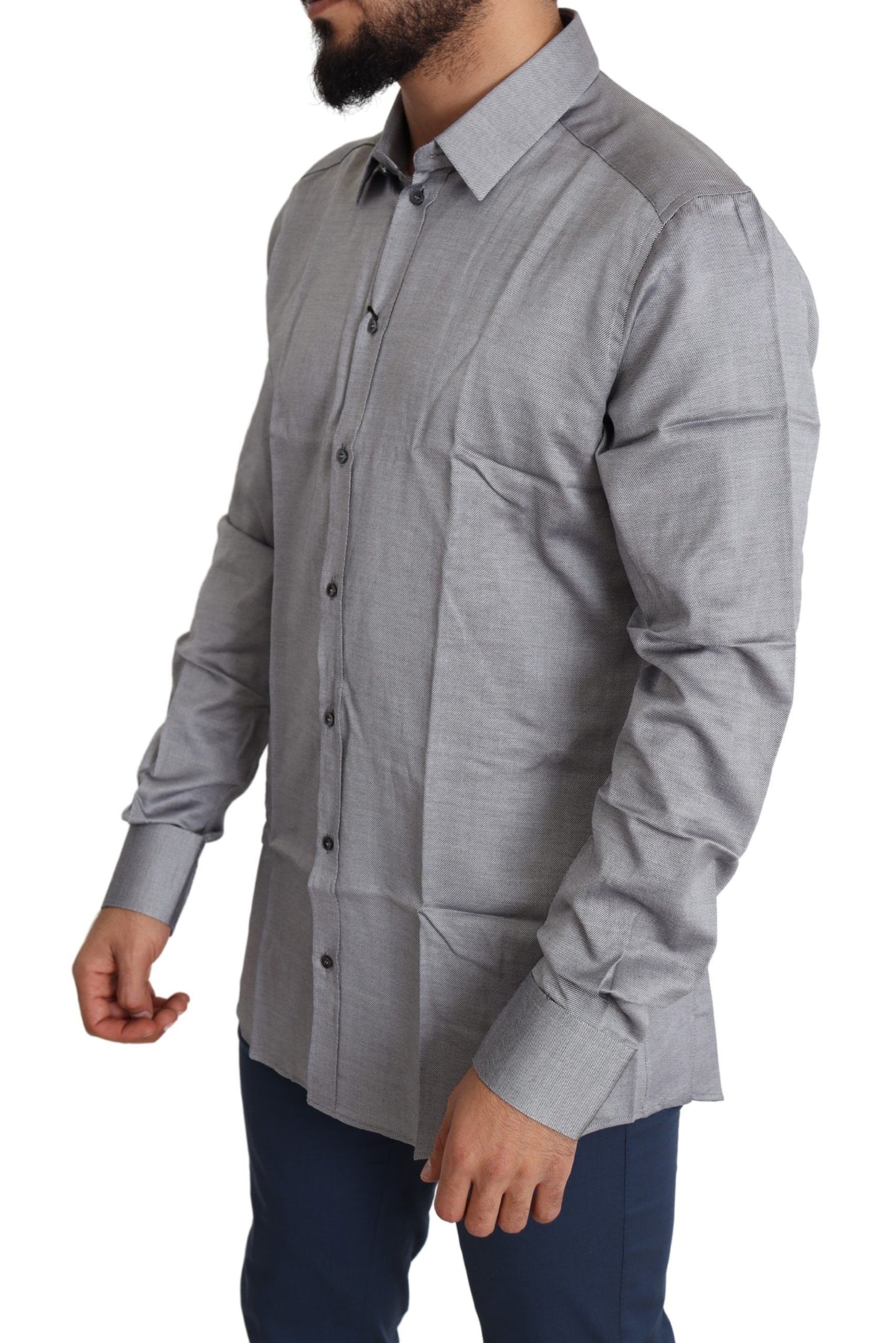 Dolce &amp; Gabbana Elegant grey slim fit cotton shirt