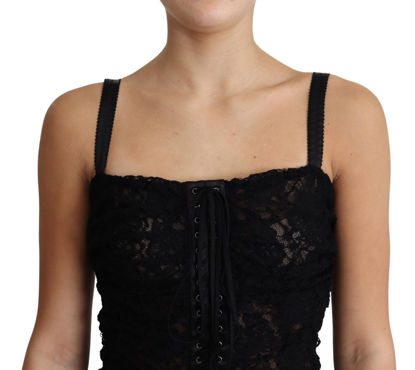 Dolce & Gabbana Elegantes Schwarzes Spitzen-Bustier-Minikleid