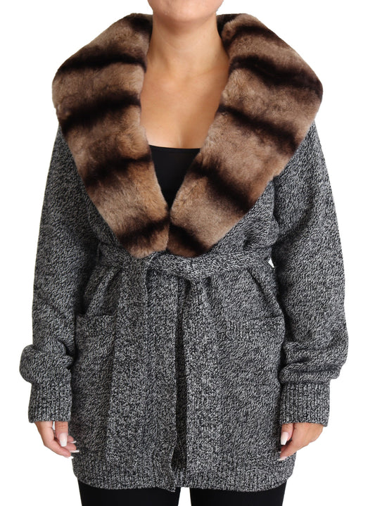 Dolce &amp; Gabbana Elegant cashmere cardigan with rabbit fur collar