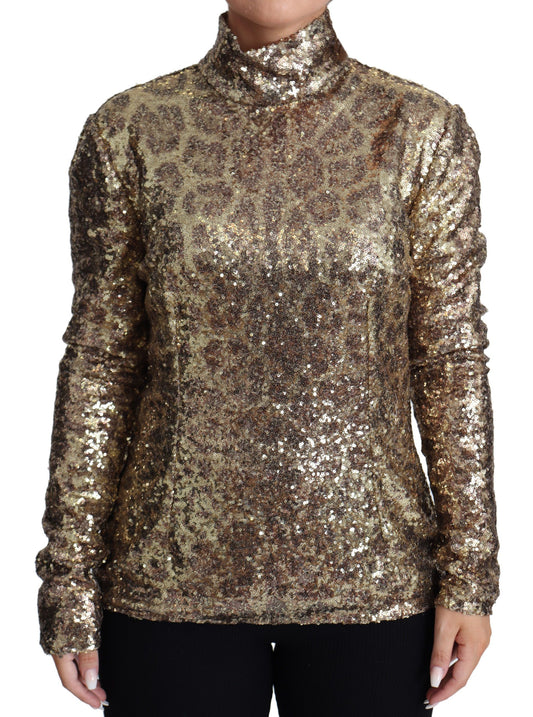 Dolce &amp; Gabbana Sequined Zip Turtleneck Sweater in Brown