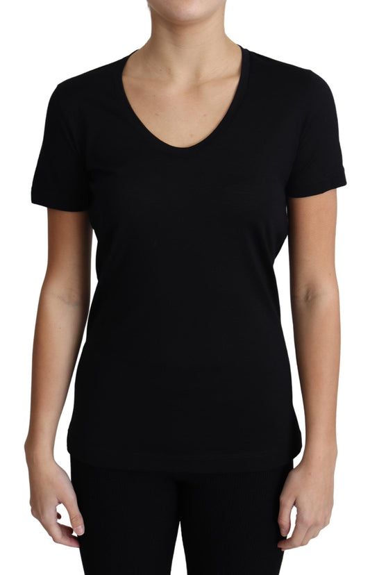 Dolce &amp; Gabbana Elegant round-neck T-shirt in black wool