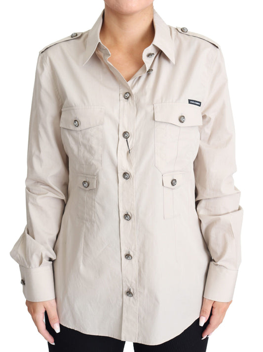 Dolce &amp; Gabbana Elegant Cotton Safari Shirt in Beige