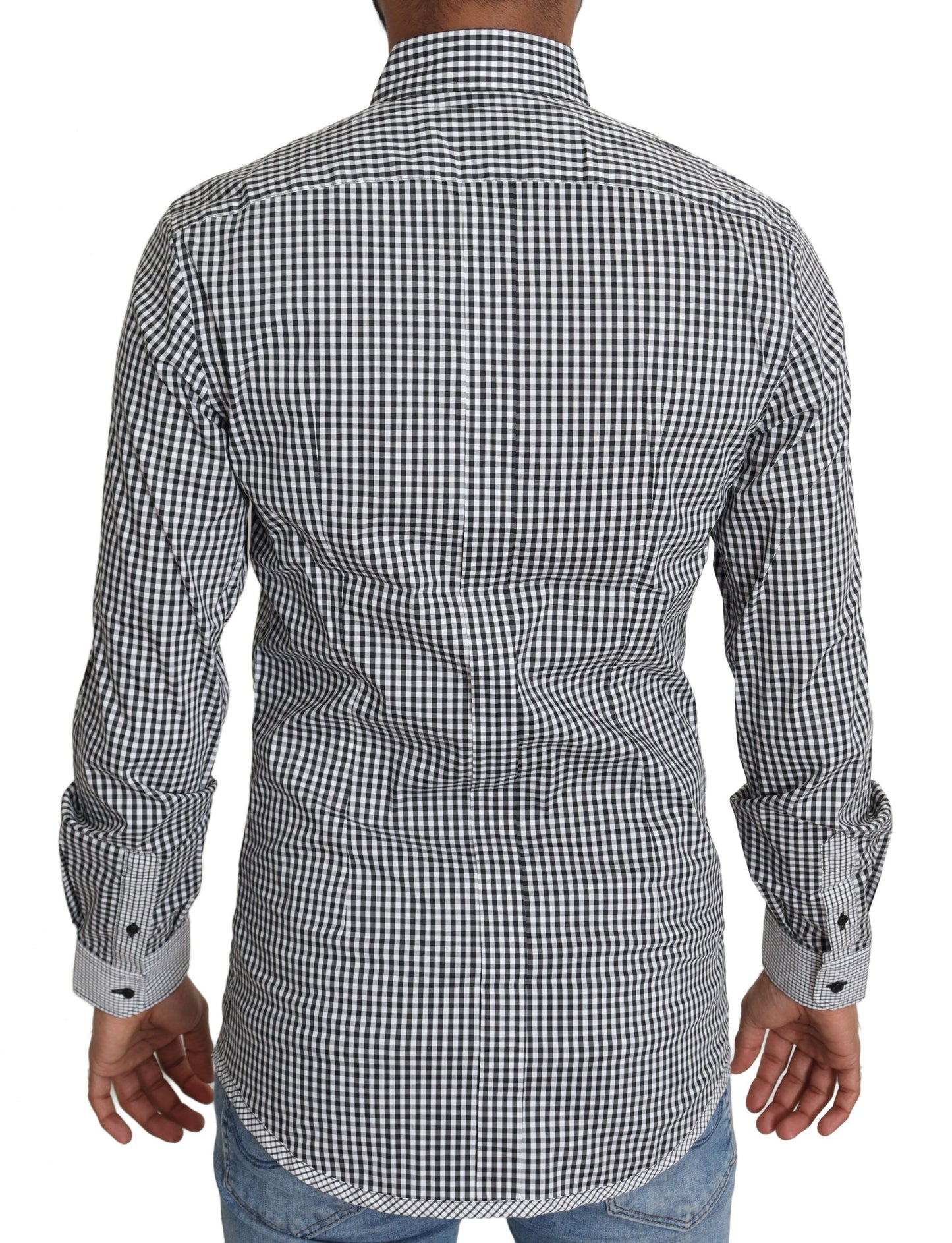 Dolce &amp; Gabbana Elegant Black and White Checked Gold Casual Shirt