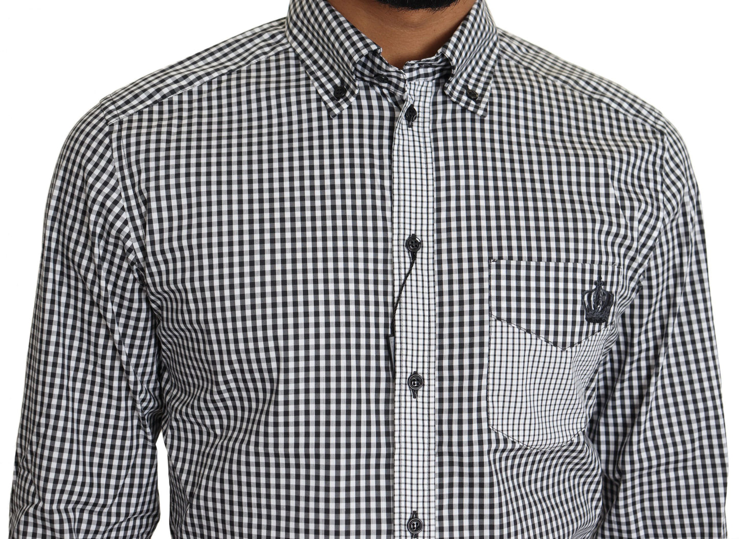 Dolce &amp; Gabbana Elegant Black and White Checked Gold Casual Shirt