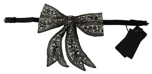 Dolce &amp; Gabbana Silver Silk Crystal Bow Tie