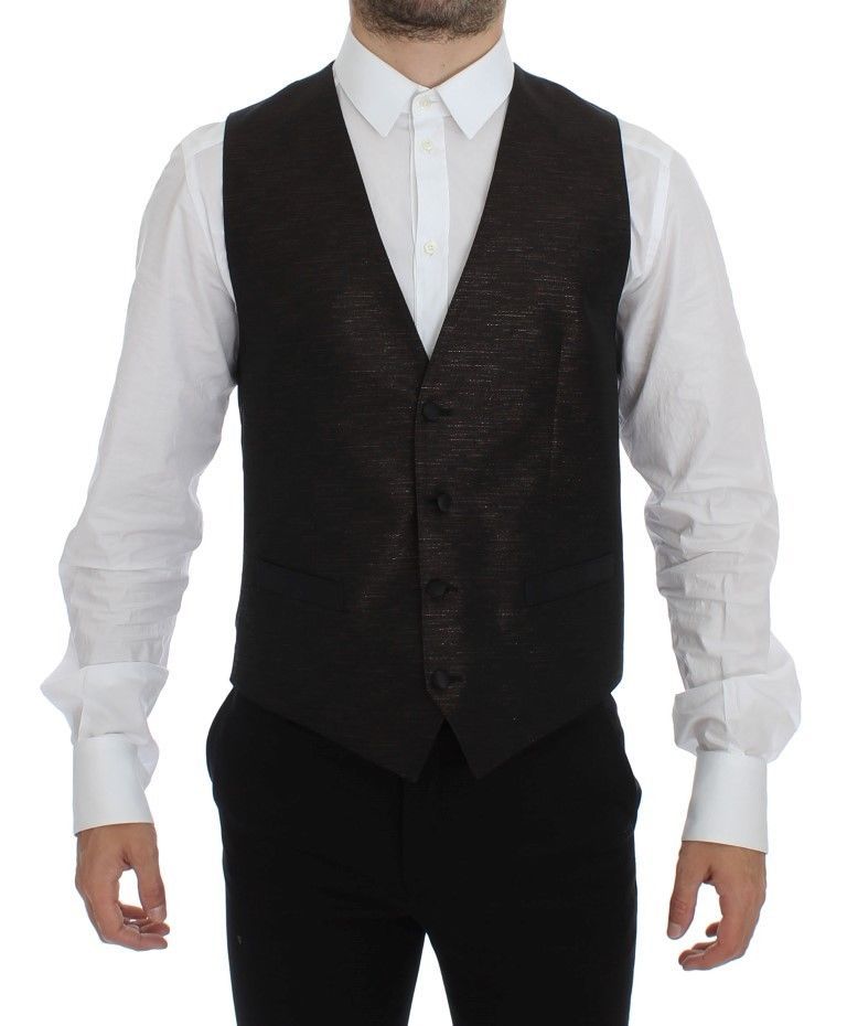 Dolce &amp; Gabbana Elegant Brown-Black Wool Blend Dress Vest