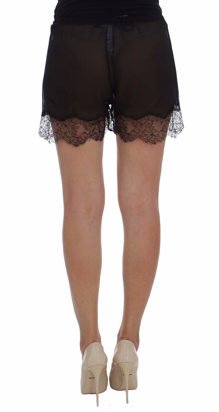 Dolce & Gabbana Elegante schwarze Shorts aus geblümter Seidenspitze