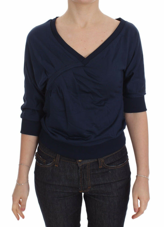 Exte Elegant sweater with deep V-neck in blue