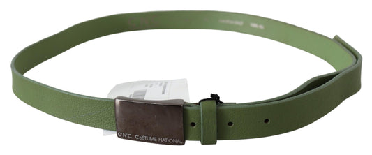 Costume National Chic green leather waist belt with silver buckle