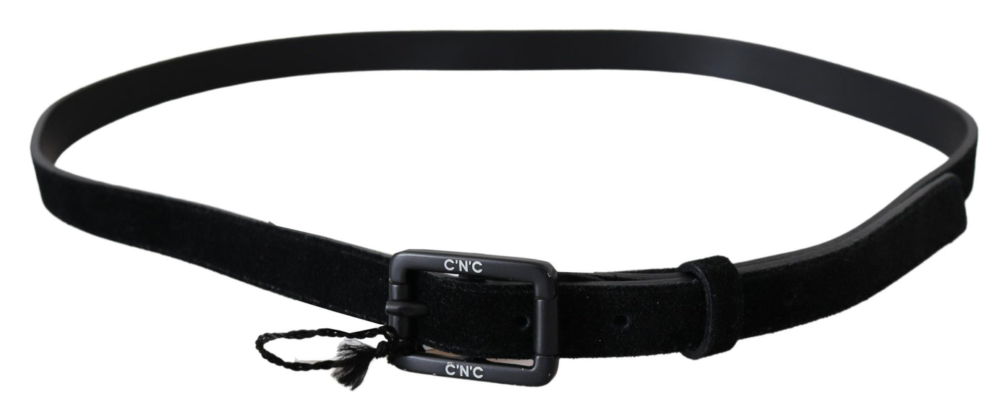 Costume National Elegant black leather belt with velvet buckle