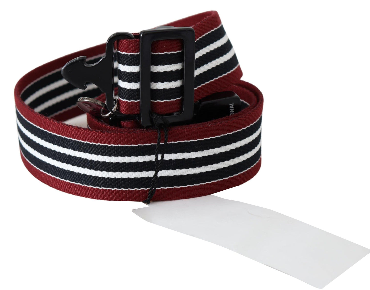 Puku National Striped Leather -muotivyö mustana ja punaisena