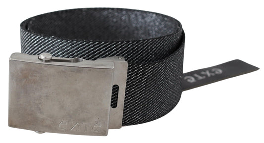 Exte Elegant black canvas belt with silver buckle