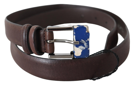 Costume National Elegant classic brown leather belt with silver buckle