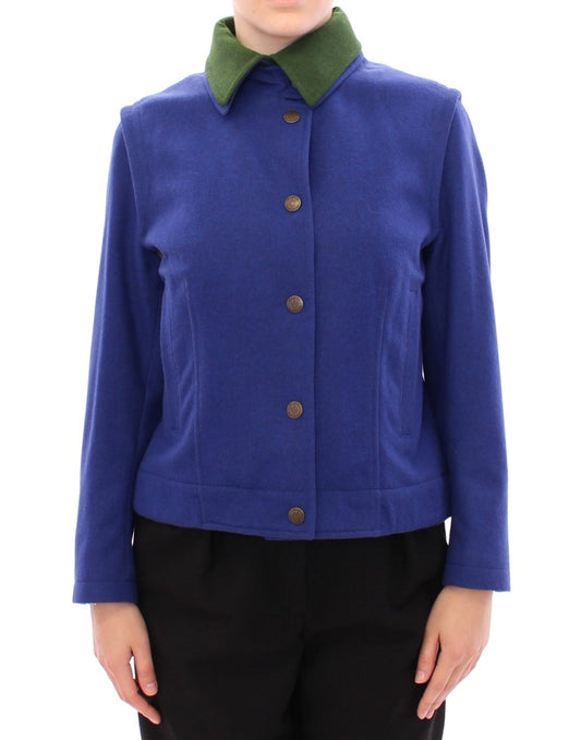 Andrea Incontri Elegant blue wool jacket with detachable collar