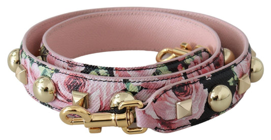 Dolce & Gabbana Florales Lederarmband mit goldenen Nieten in Rosa