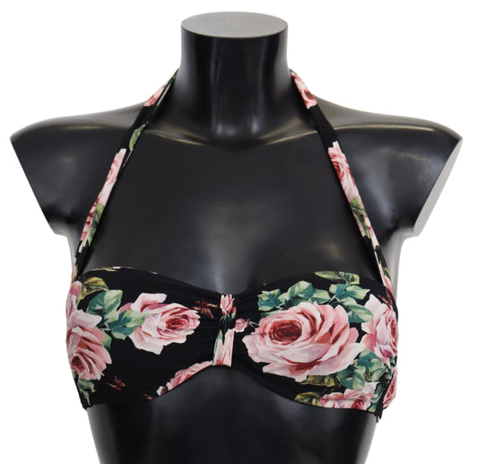 Dolce &amp; Gabbana Elegant black floral bikini top