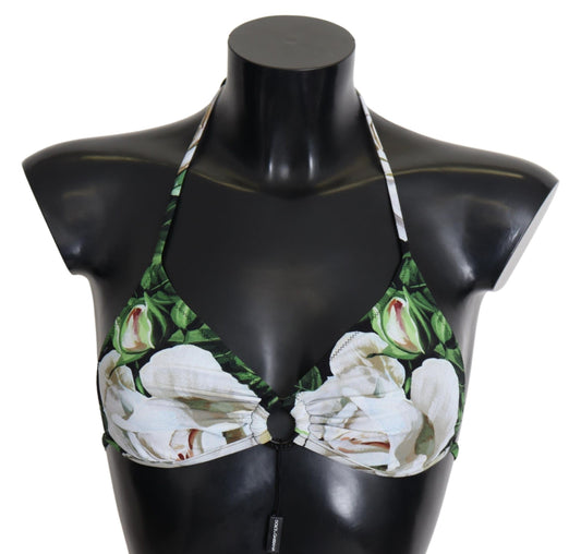 Dolce &amp; Gabbana floral print bikini top with logo closure