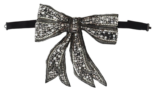 Dolce &amp; Gabbana Silk Bow Tie with Crystal Embellishment - Silver Elegance