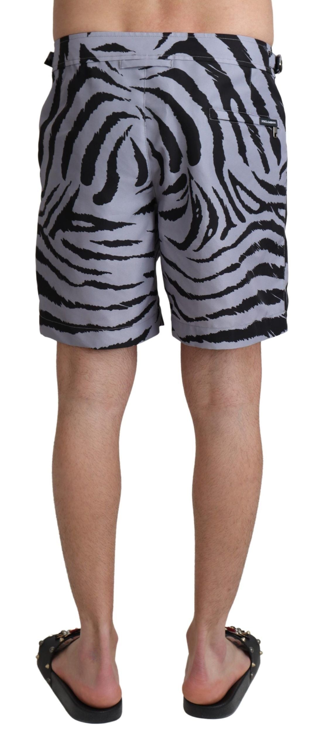 Dolce &amp; Gabbana Elegant grey swim shorts with zebra print