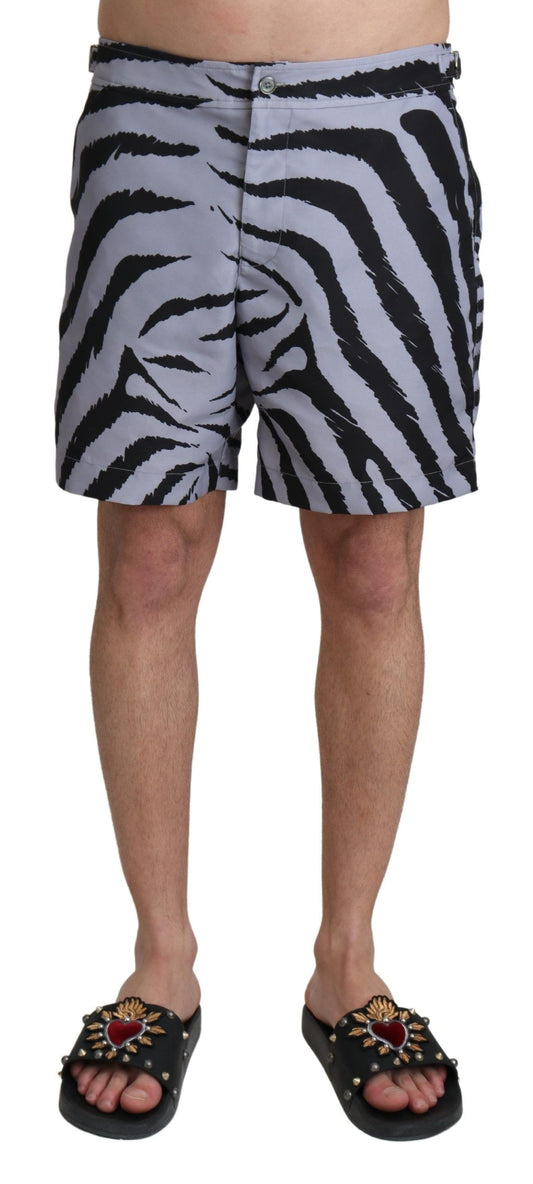 Dolce &amp; Gabbana Elegant grey swim shorts with zebra print