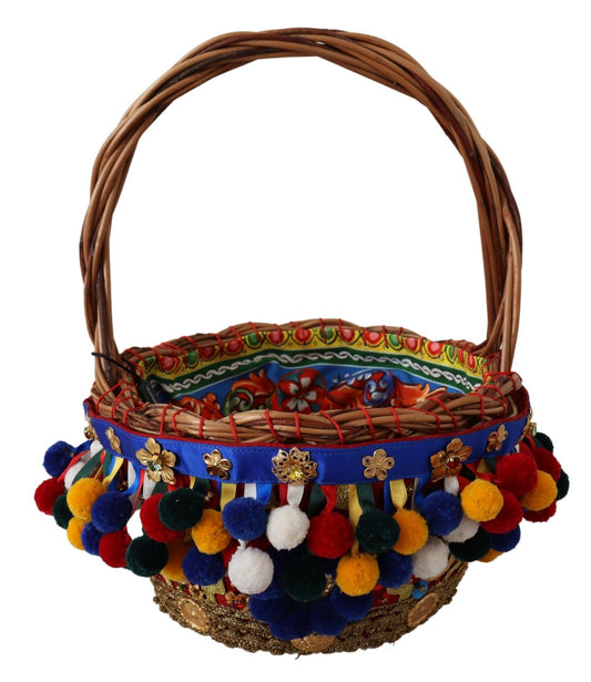 Dolce &amp; Gabbana Multicolor Embellished Wicker Bag