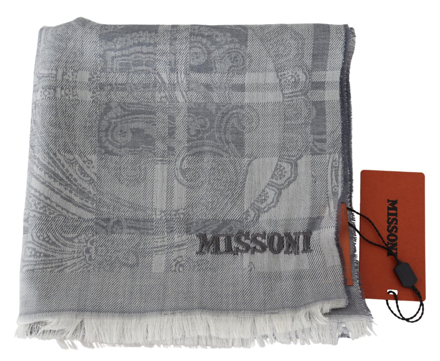 Missoni Chic harmaa unisex-villahuivi logobrodeerauksella