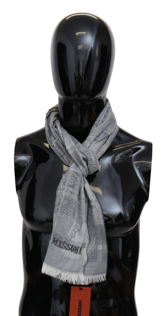 Missoni Chic grey unisex wool scarf with logo embroidery