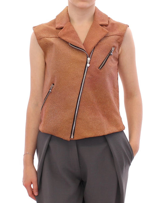 La Maison du Couturier sleeveless leather couture vest in rich brown