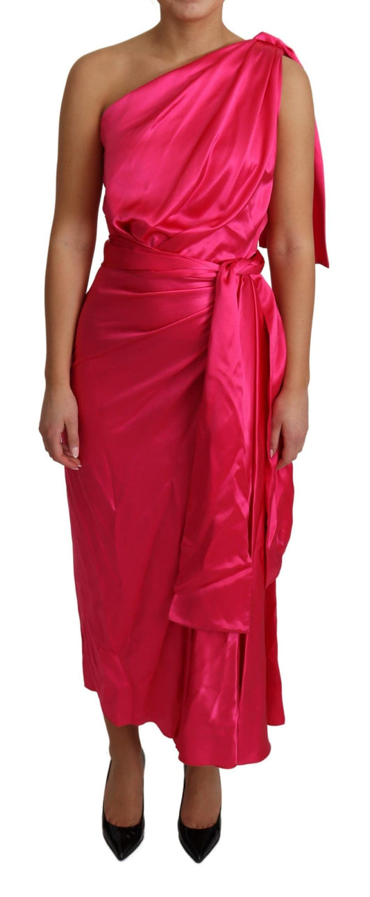 Dolce &amp; Gabbana Elegant fuchsia silk wrap dress with one shoulder